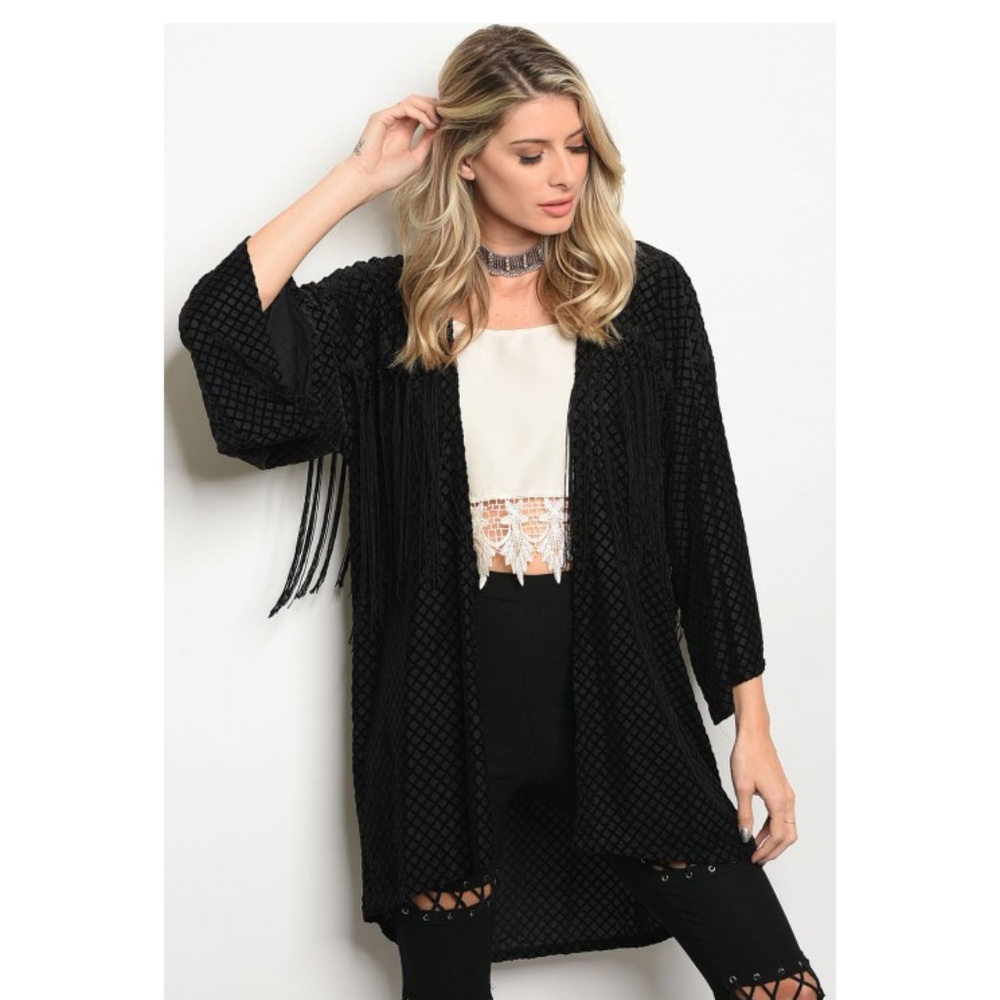 Velvet & Fringe Black Cardigan